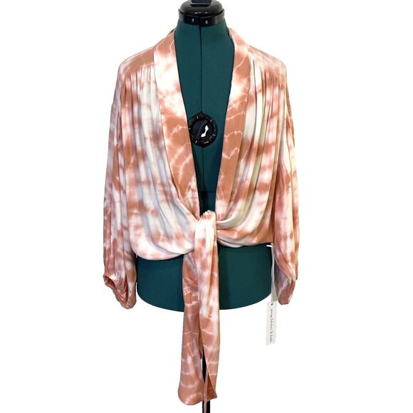 YOUNG FABULOUS & BROKE Carmen Tie-Dye wrap Top NWT XS Oversized Pink Tie Front - Picture 2 of 13